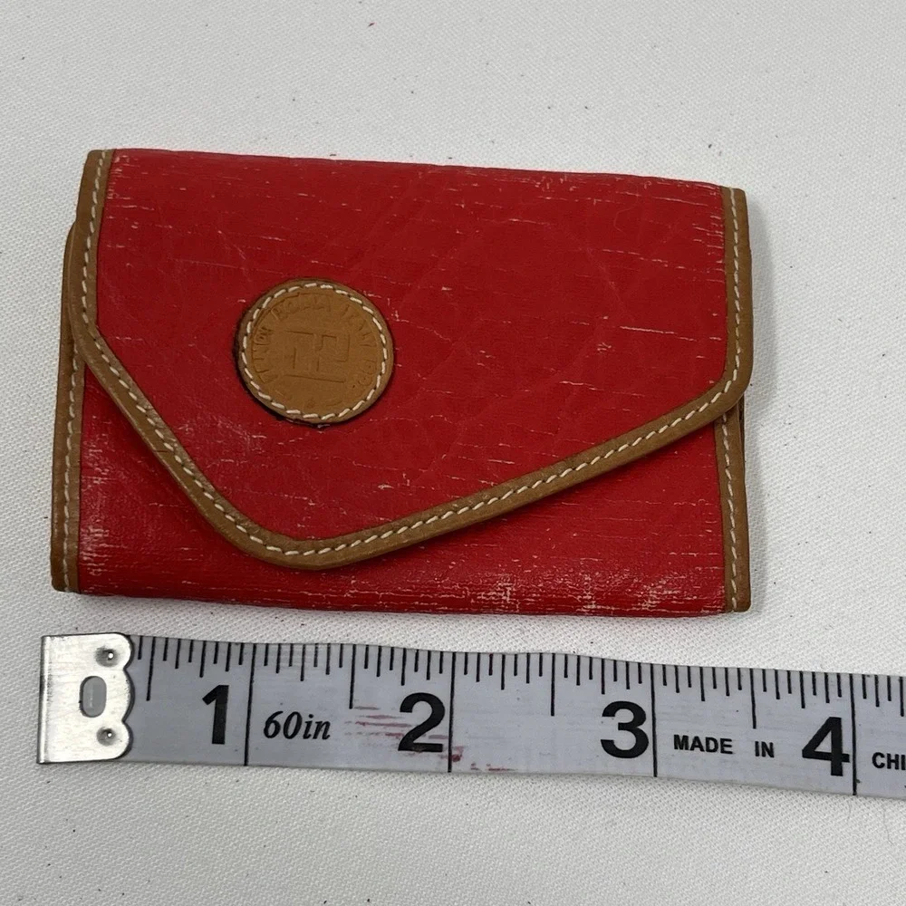 Fendi Red Brown Leather Envelope 6 Key Chain for Women, Logo Accent, 4x2.5in